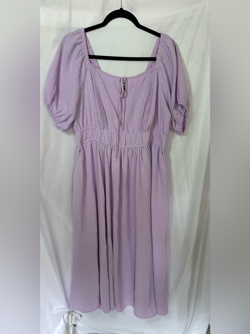 Torrid Lilac/lavender Tea Length Swiss Dot Tie Front Trim A-Line Dress Size 0